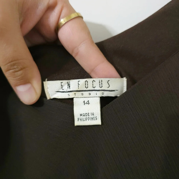 EN FOCUS Chocolate Brown Chiffon Y2k Midi Dress, Handkerchief Hem, Lined, 14 - Picture 6 of 14
